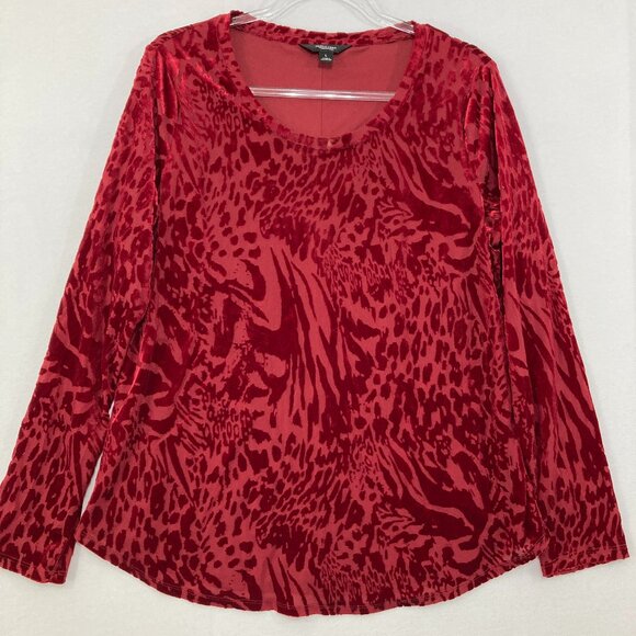 Simply Vera Vera Wang Large Red Animal Print Velvet Burnt-out Stretch Top - Picture 1 of 9